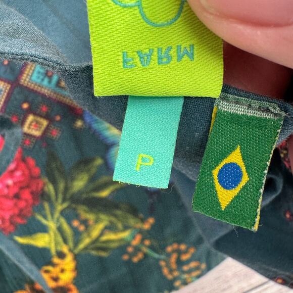 Farm Rio Floral Bandeau Crop Top Women's Size Petite Small Green/Blue/Red/Pink - Picture 8 of 10